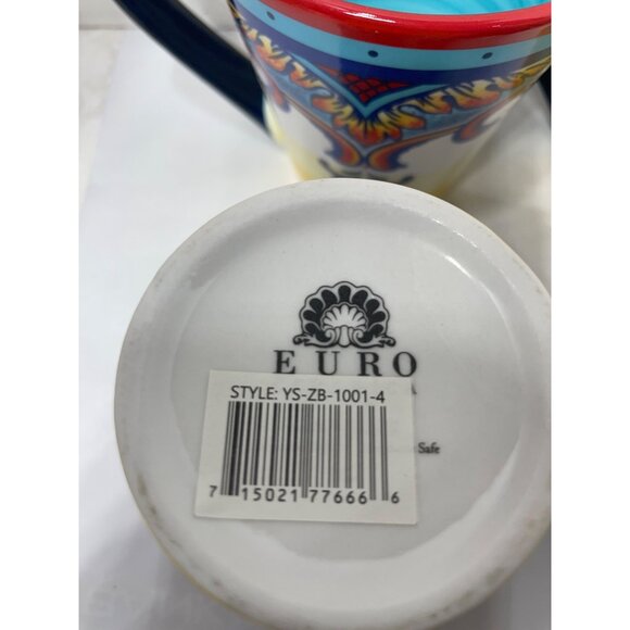 Euro Ceramica Zanzibar Coffee Mugs Set of 4 Boho Chic Blue/Teal Interior - Picture 4 of 8